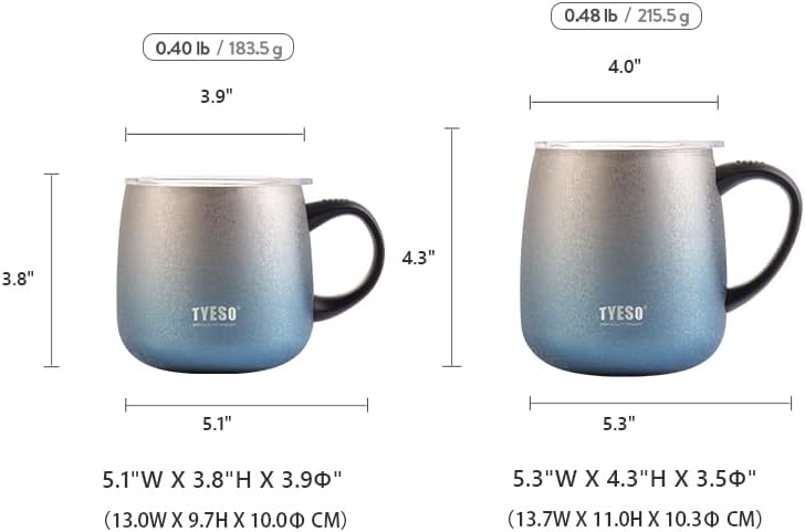 TYESO Office Coffee Mug,Vacuum Insulated Mug Double Wall Stainless Steel Tumbler Cup (Black, 16 oz)