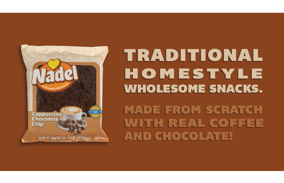 Nadel - Naturally Delicious Cappuccino Chocolate Chip bread, Lunch snack breakfast bars coffee cake, Natural fresh brand mocha chocolate cake 12 pack