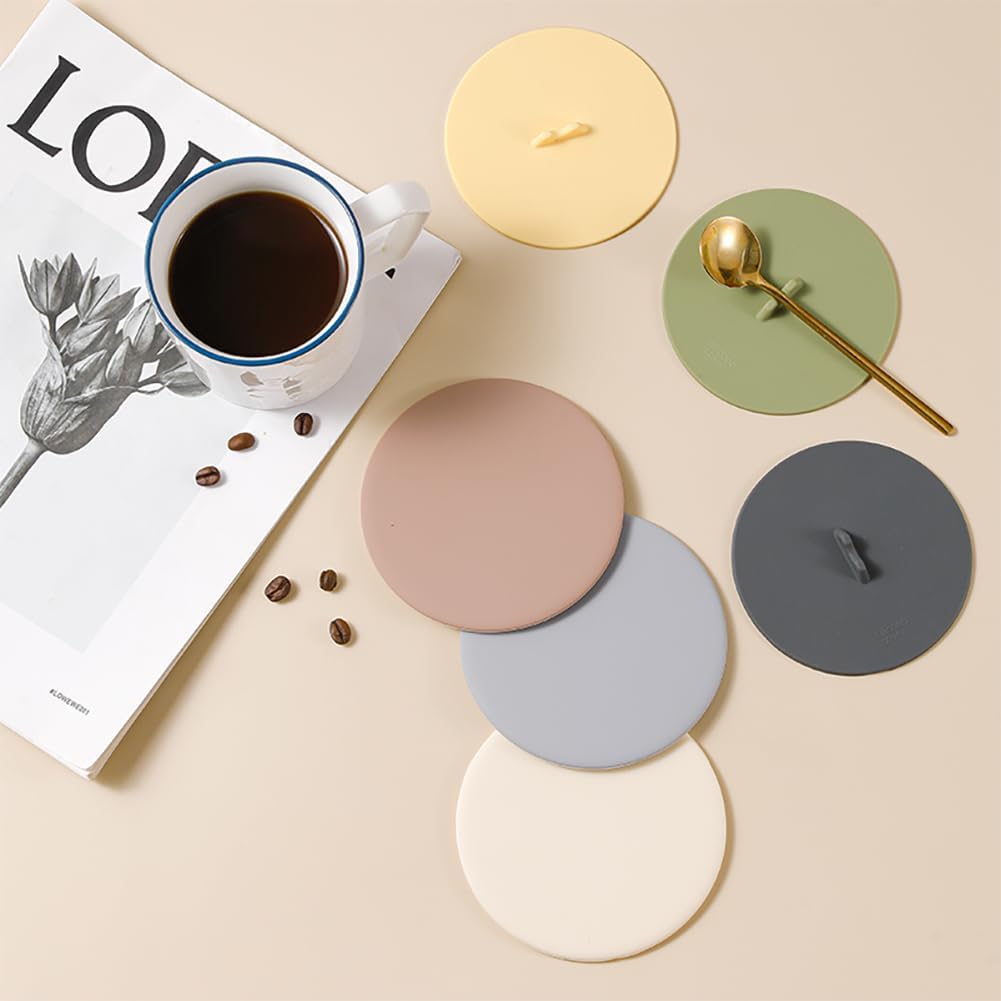 Silicone Cup Lids Silicone Cup Covers 6color Design, Food Grade Anti-dust Airtight Seal Lids for Mugs, Tea Cups, Coffee Cup 3pcs (Yellow+Brown+White)