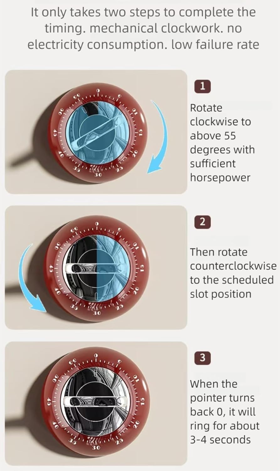 Kitchen Timers for Cooking, 100% Mechanical Cooking Timer,No Batteries Required,Magnetic Back. (Cream)