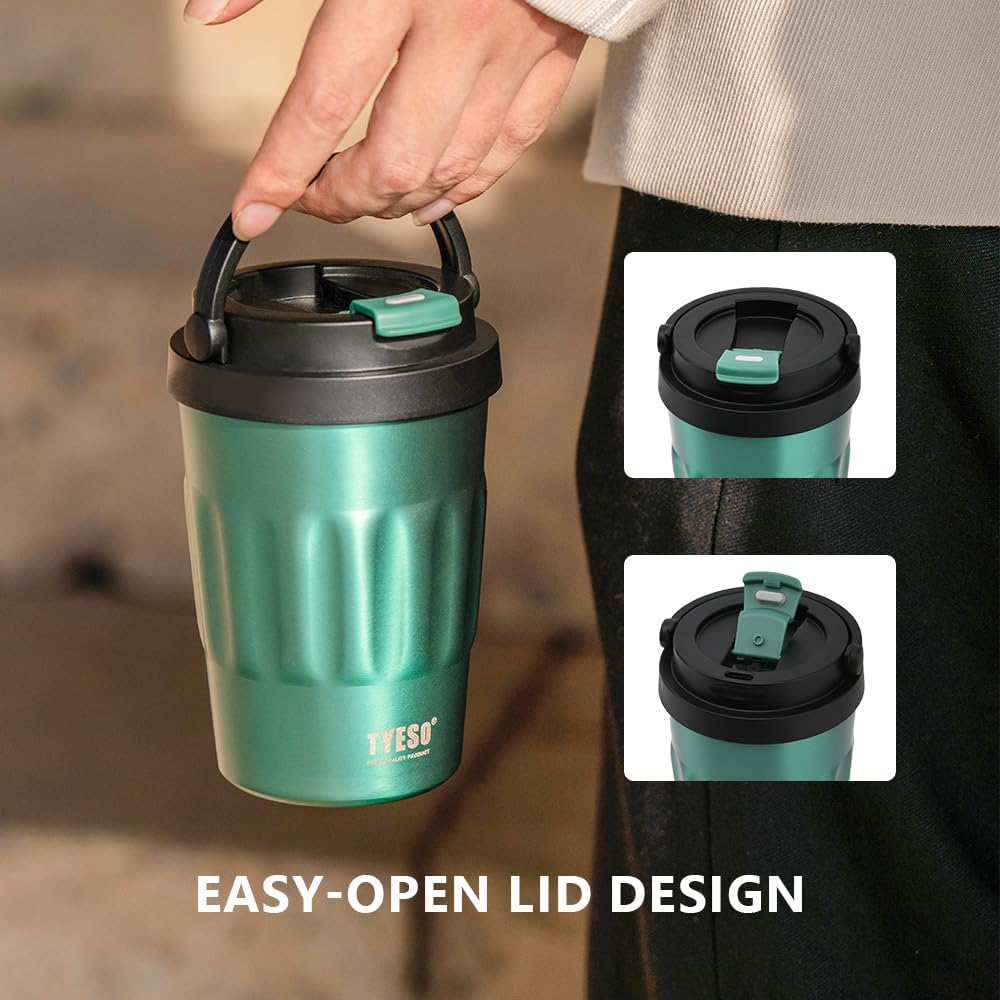 TYESO Stainless Steel Portable Tumbler with Flip Lid,Travel Mug with Concealed Carry Handle, Leakproof Insulated Coffee Cup (GRAY, 17 OZ)