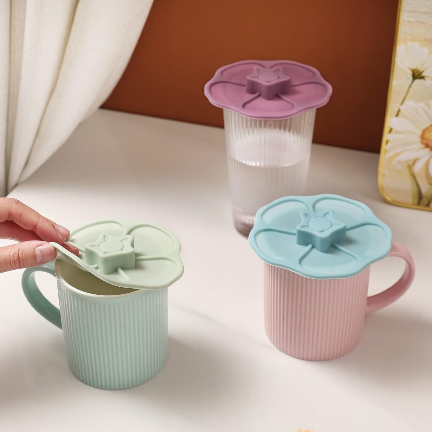 Petal Silicone Cup Covers (Set of 3) , Multicolored Silicone Lids for Mugs, Cups, Tea Pots,Flexible Mug Covers,Hot Cup Lids for Coffee & Tea