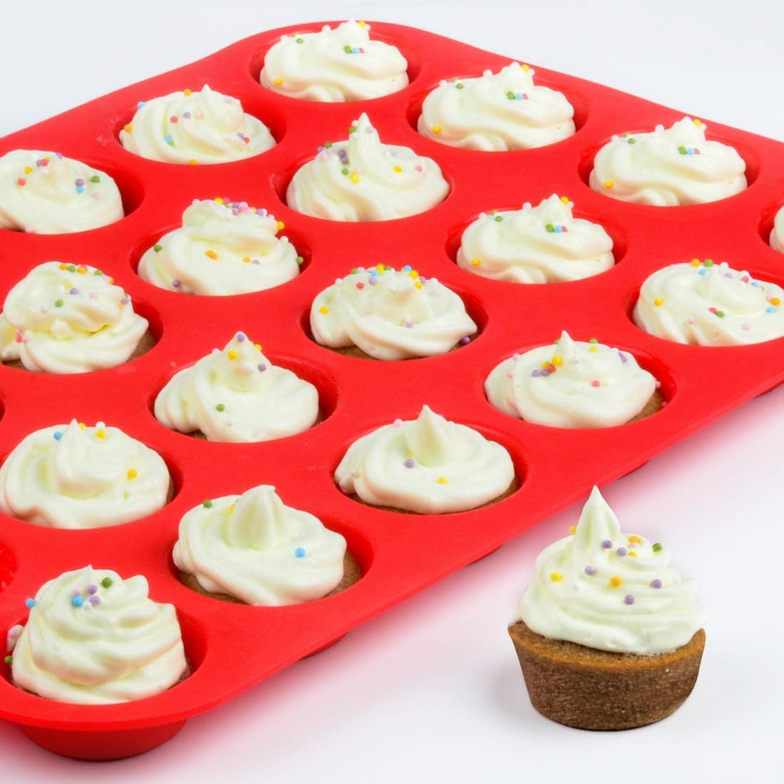 CAKETIME Silicone Mini Muffin Pan, 24 Cups Mini Cupcake Pans Silicone Muffin Tin for Baking Nonstick 2 Pack