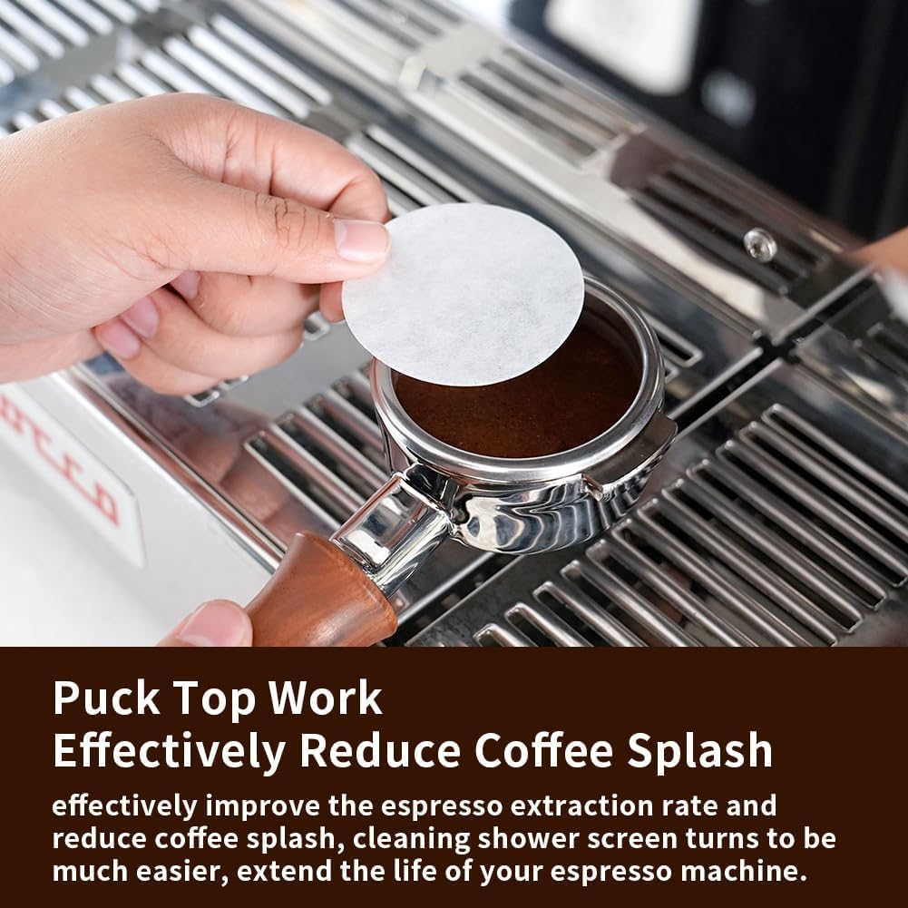 watchget 53mm Espresso Paper Filters - 100 Pcs Unbleached Coffee Filter Papers for Espresso Machine Puck Screen, Compatible with 54mm Portafilter Baskets, Replacement Paper Filters for Barista Tools