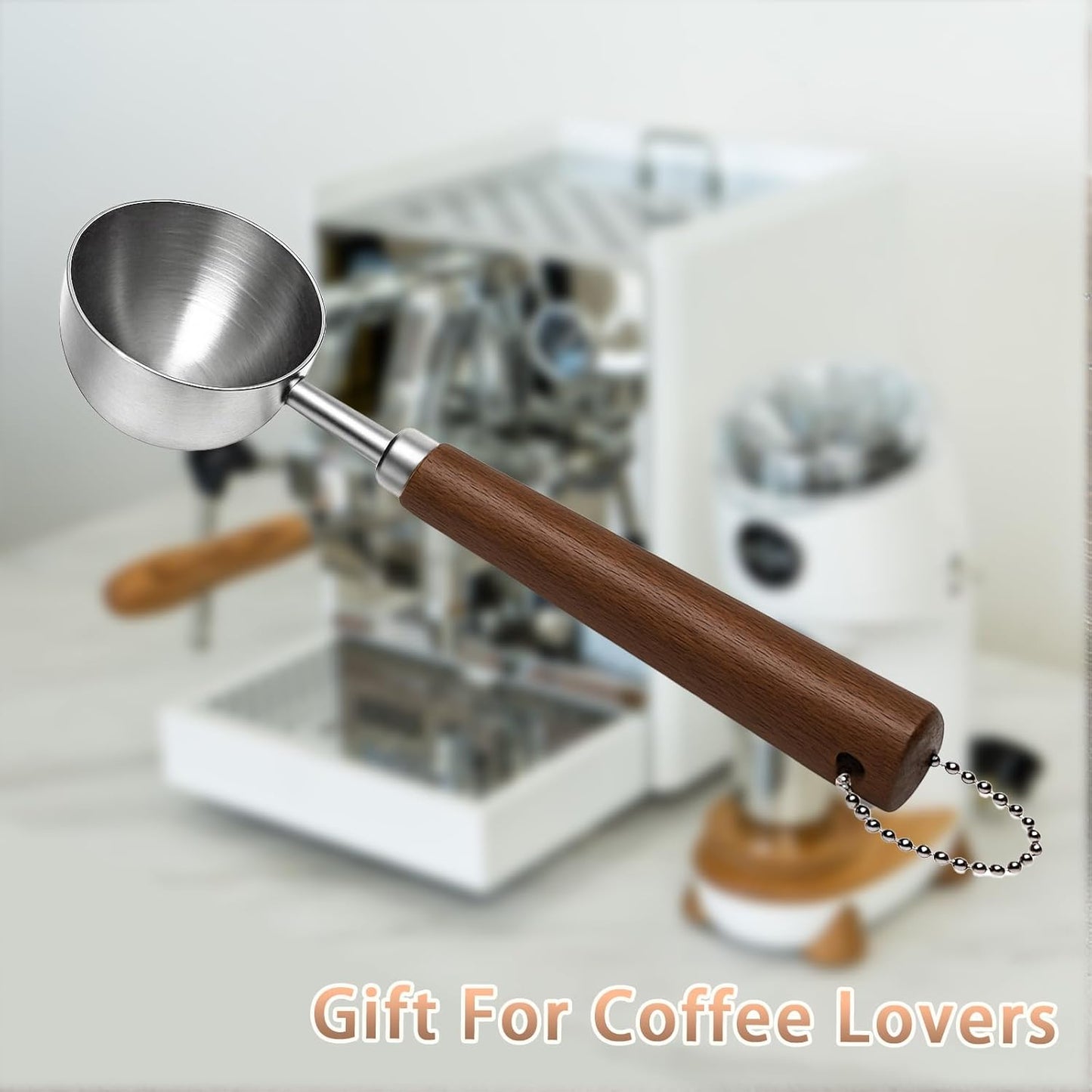1pcs Coffee Scoop for Ground Coffee, Beans and Tea,Vintage Coffee Measuring Spoon with Long Wooden Handle 30ml/10g Capacity 304 Stainless Steel(Silver)