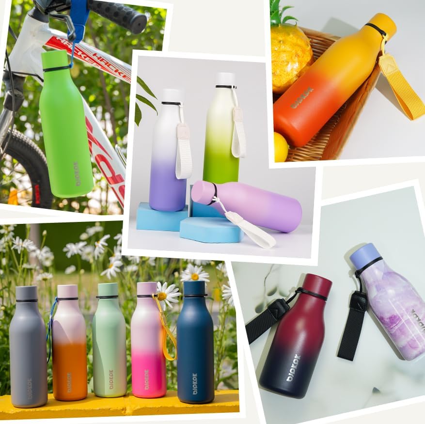 BJPKPK Insulated Water Bottles, 12oz Stainless Steel Metal Water Bottle with Strap, BPA Free Leak Proof Thermos, Mugs, Flasks, Reusable Water Bottle for Sports & Travel, Lake Blue