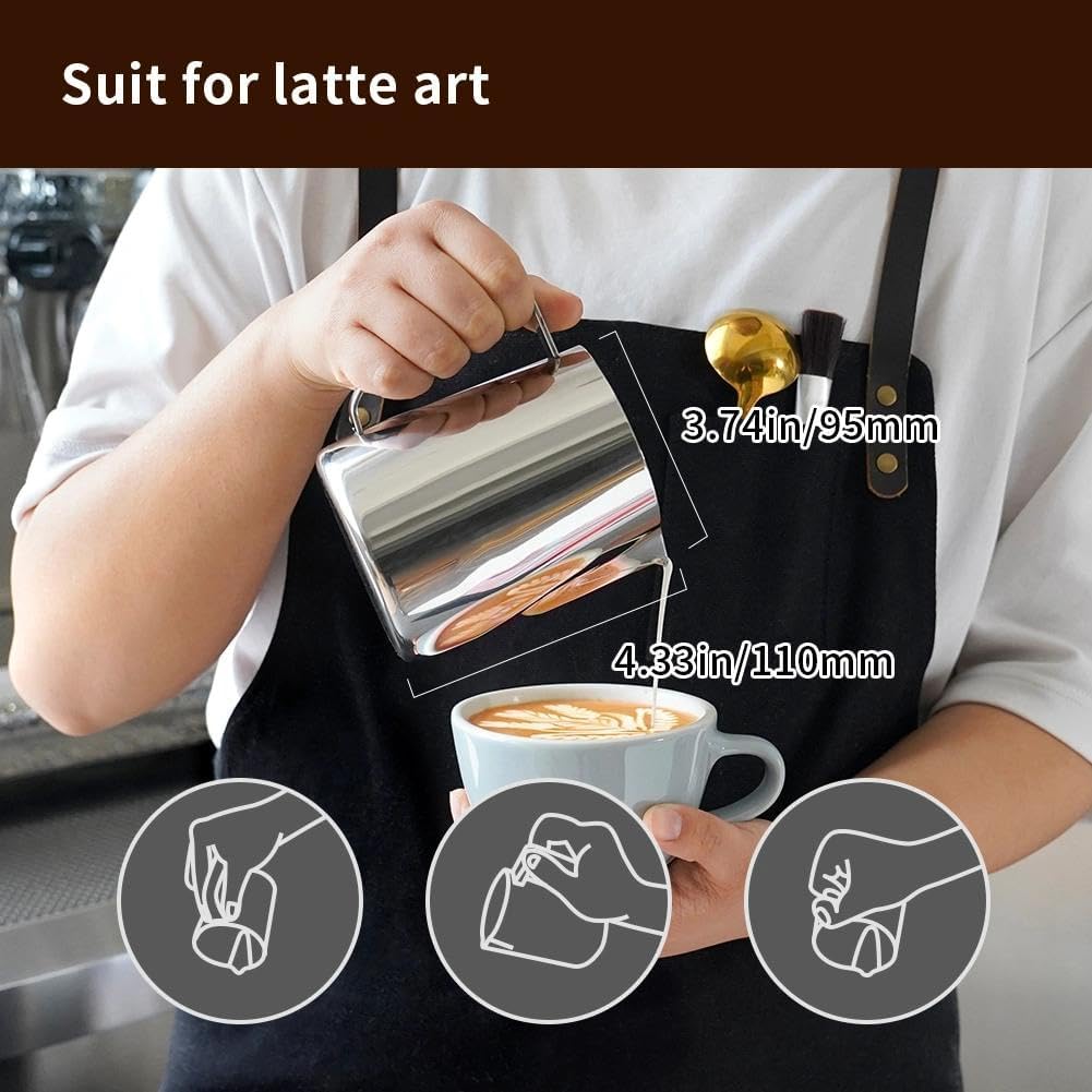 watchget Milk Frothing Pitcher 20oz/600ml Stainless Steel Espresso Steaming Pitcher for Espresso Machines Coffee Frothing Cup Cappuccino Latte Art Milk Jug Cup