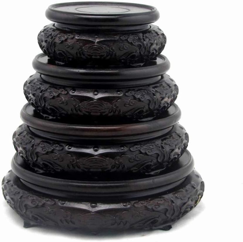 GOLDY&WENDY Oriental Luxury Round Bat Pattern Elm Solid Wood Vase Display Stands Pedestal Base 4.7 in Diameter