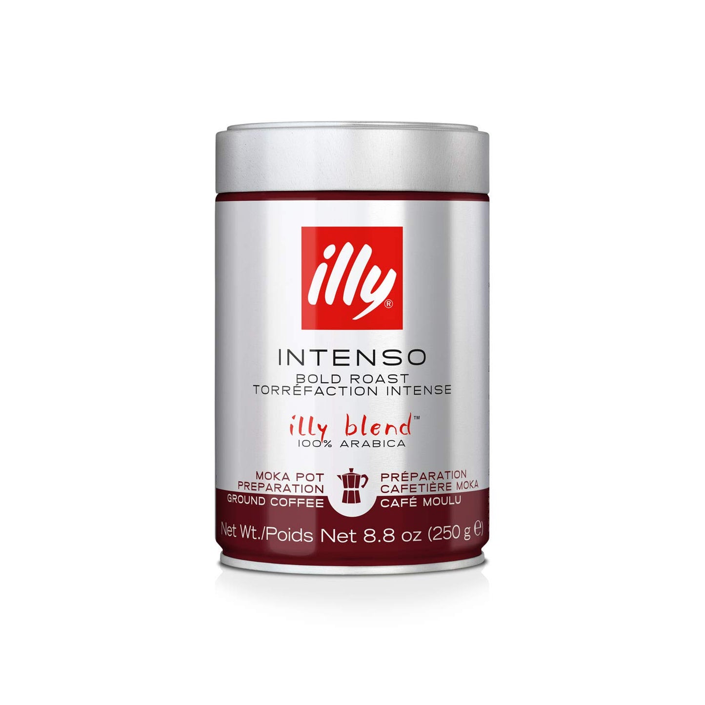 illy Ground Coffee Moka - 100% Arabica Flavored Coffee Ground - Rich Aromatic Coffee Grounds Profile – Intenso Dark Roast – Warm Notes of Cocoa & Dried Fruit - No Preservatives – 8.8 Ounce, 6 Pack