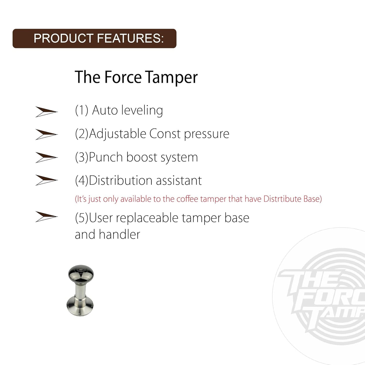 The Force Tamper Automatic Impact Adjustable Constant Pressure and Autoleveling Coffee Tamper Black Mirror Jellyfish AL Handle Set Pro (Extend Set, 53.50mm)
