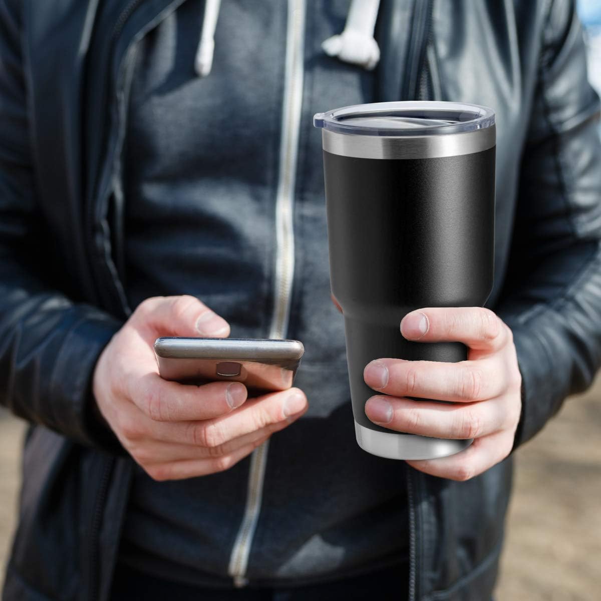 HASLE OUTFITTERS 30oz Stainless Steel Tumbler, Double Wall Vacuum Insulated Travel Mug Tumbler, Durable Insulated Coffee Mug, Gift Box Set (Black, 1)
