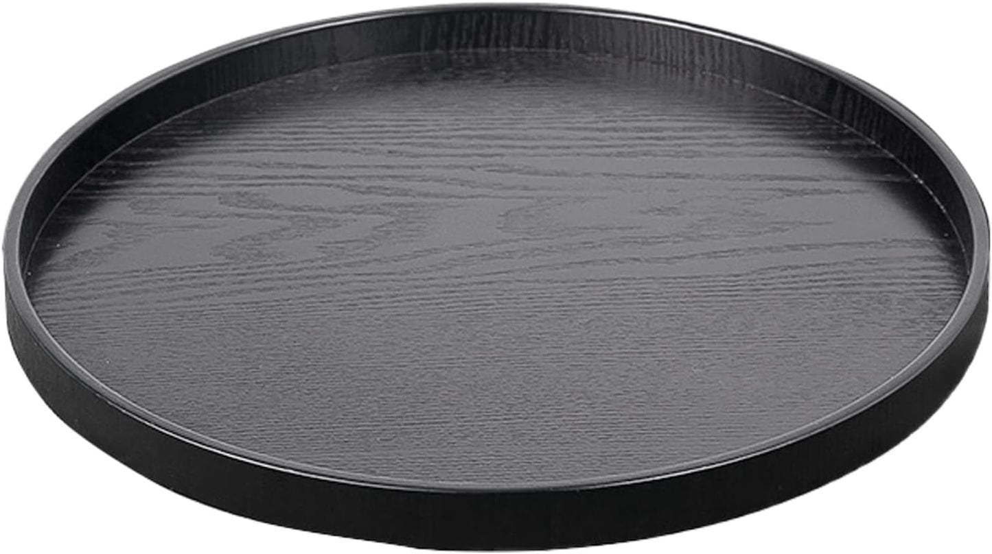 Round Solid Wood Serving Tray Extra Large Tea Coffee Snack Food Meals Serving Plate Non-Slip Kitchen Party Bar Server Ottoman Tray Breakfast Tray with Raised Edges (15.7inch/40cm) Black