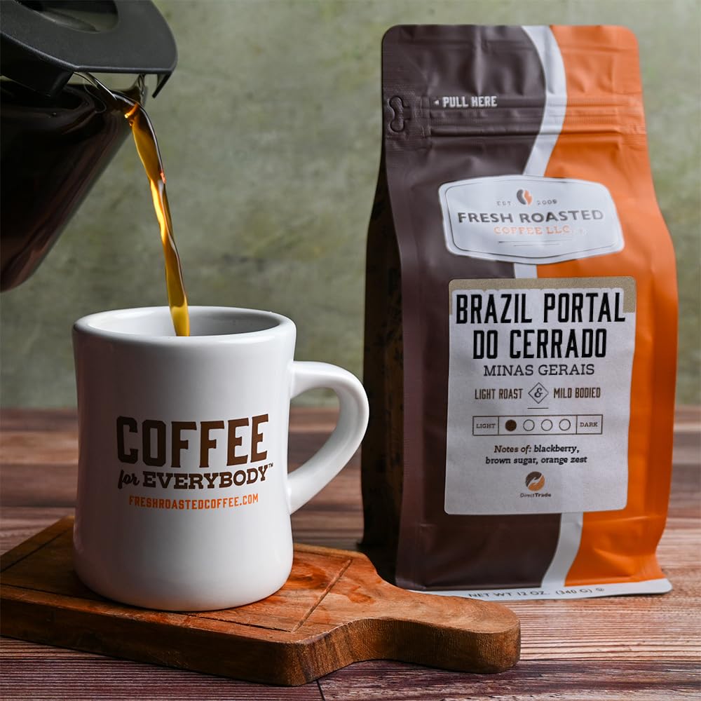 Fresh Roasted Coffee, Brazil Minas Gerais, 12 oz, Light Roast, Kosher, Ground