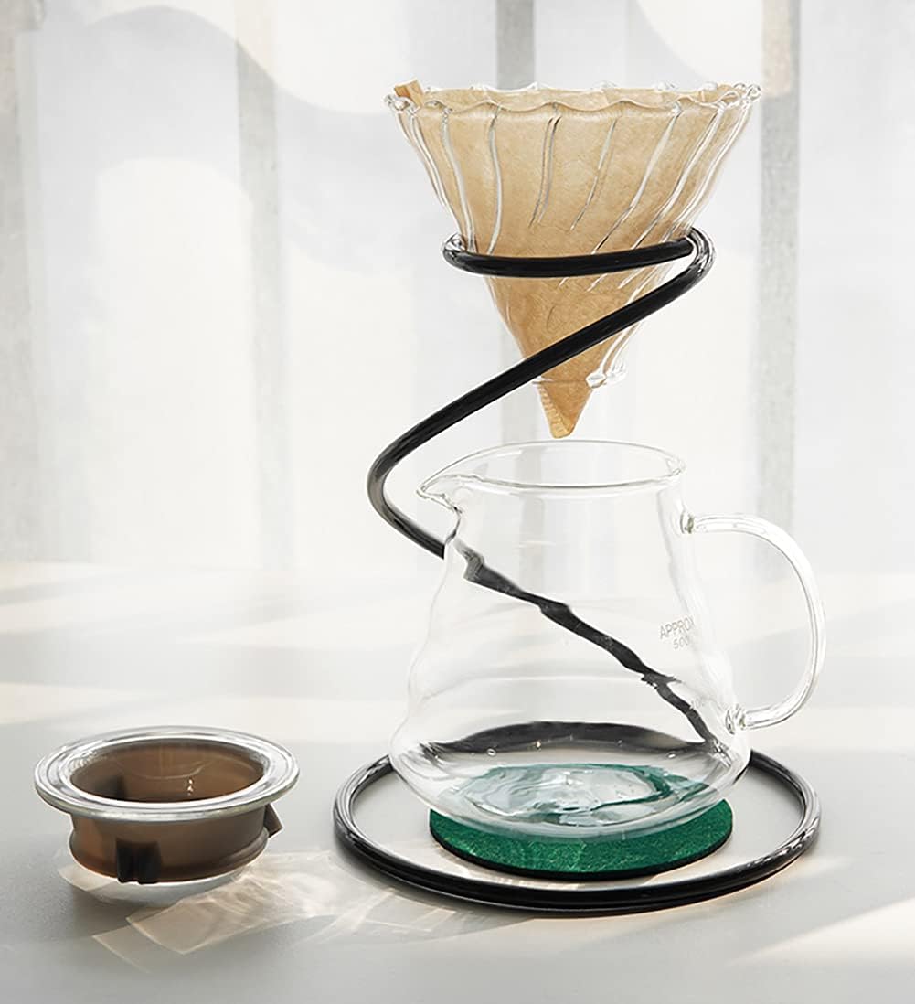 Pour Over Coffee Maker Set – Includes Glass Coffee Dripper, Metal Dripper Stand, Heat Resistance 600ml Coffee Server and 40 Count Paper Coffee Filters, 4 in 1 Set for Home or Office (Black Set)