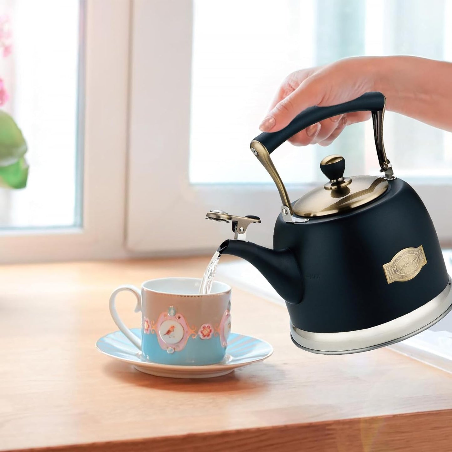 Tea Kettle Stainless Steel Teapot, Stainless Steel Teakettle for Stove Top with Heat Proof Ergonomic Handle 3.0 Quart