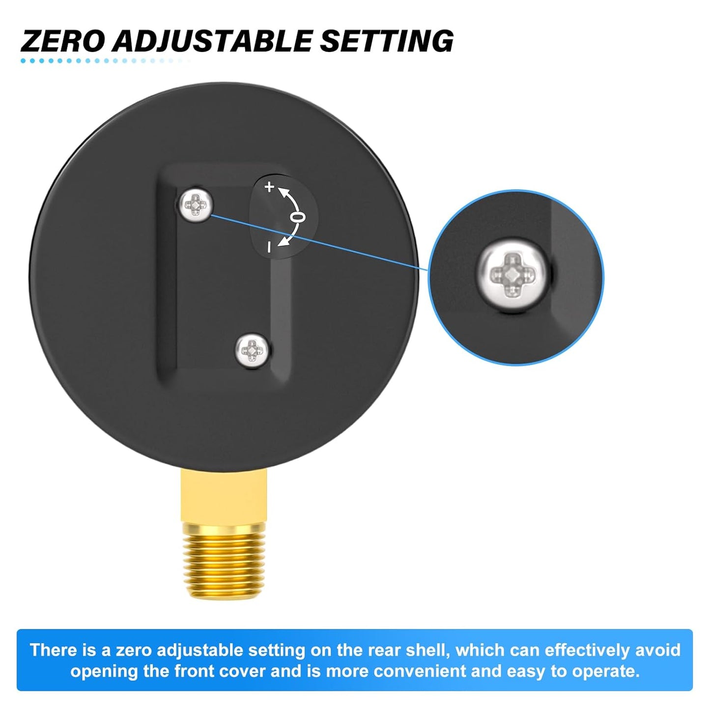 MEANLIN MEASURE 0-30 in H2O Diaphragm Type Capsule Low-Pressure Gauge, Water Column Gauge, 2.6" Dial, 1/4" NPT, Rear Adjustable Knob, with 1/2" NPT and 3/8" NPT Hex Bushing, Lower Mount