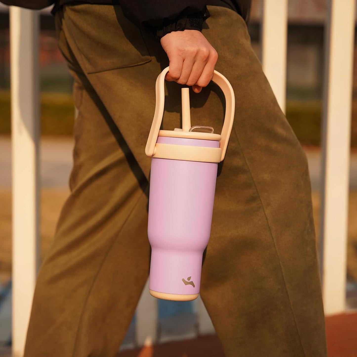 30 oz Tumbler with Side Handle, Insulated Water Bottle with Straw and 2 in 1 Lid, Stainless Steel Cup Travel Coffee Mug for Sports Office Gym,Green