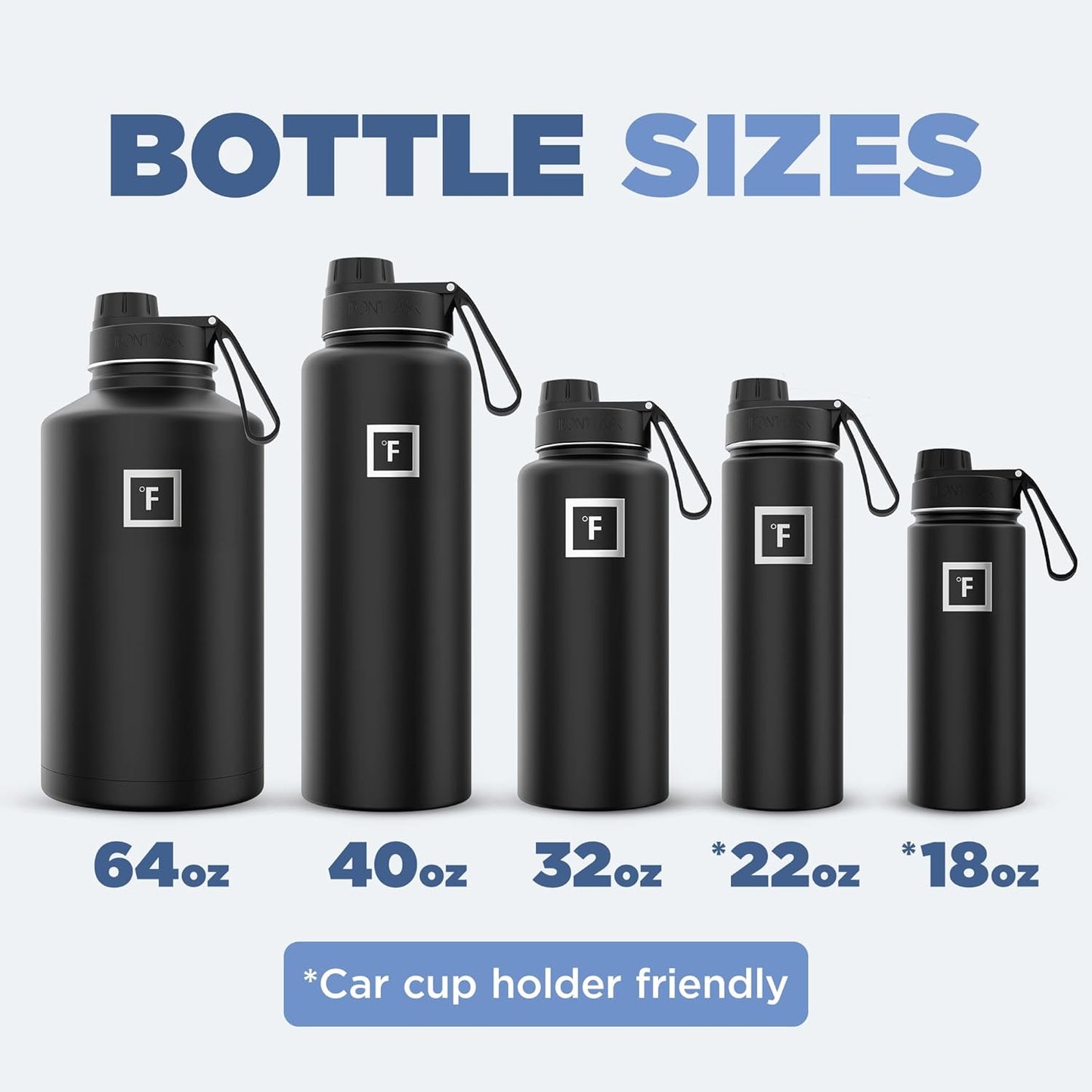 IRON °FLASK Camping & Hiking Hydration Flask with 3 Lids - Stainless Steel, Double Walled & Vacuum Insulated Water Bottle - Leak Proof & BPA Free (Midnight Black, Spout - 32 oz)