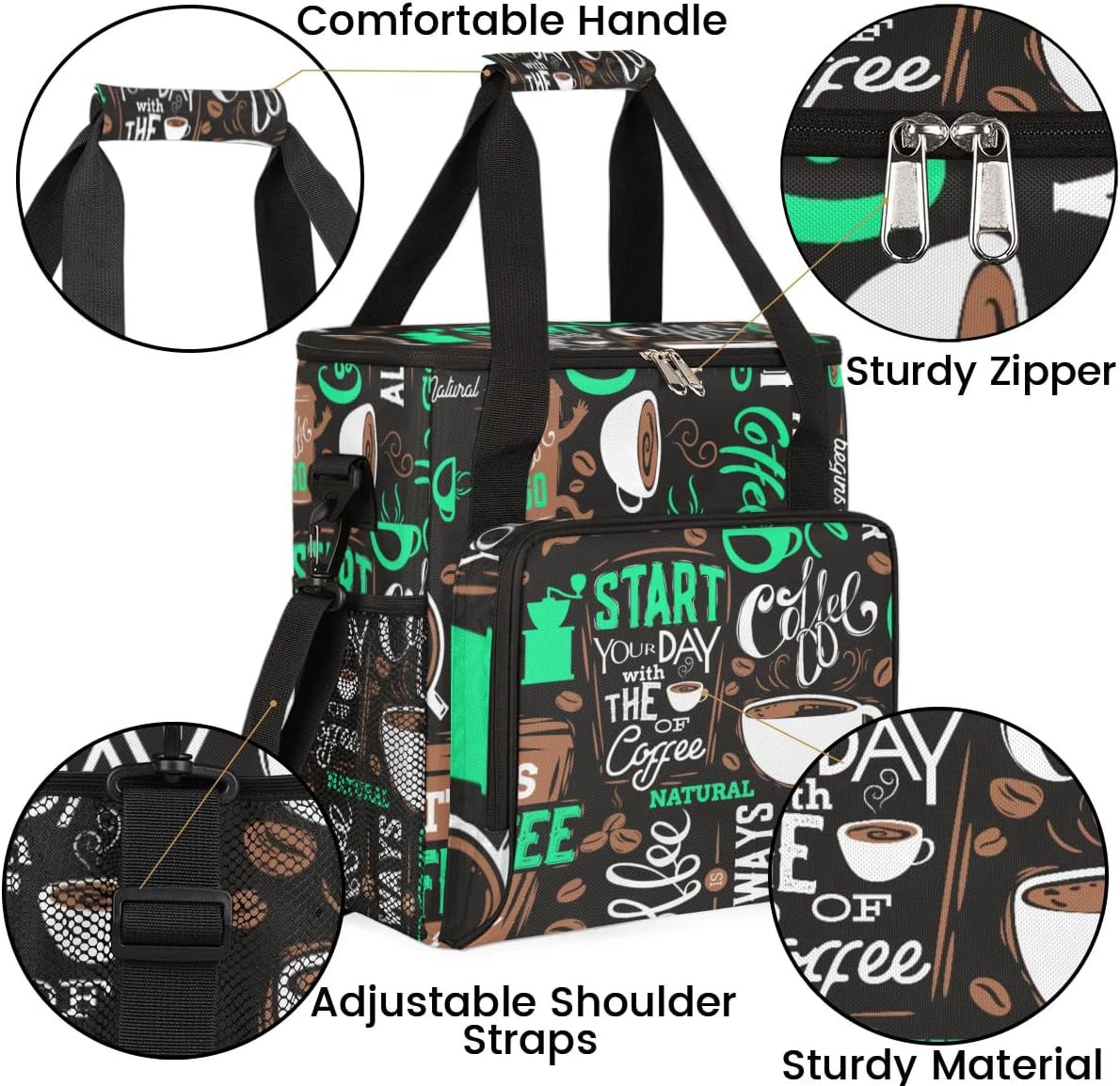 coffee cup coffee beans cyan Coffee Maker Carring Bag Travel Carrying Storage Tote Bag Compatible Portable Single Serve Coffee Brewer Case with Pockets for K-cup Pods