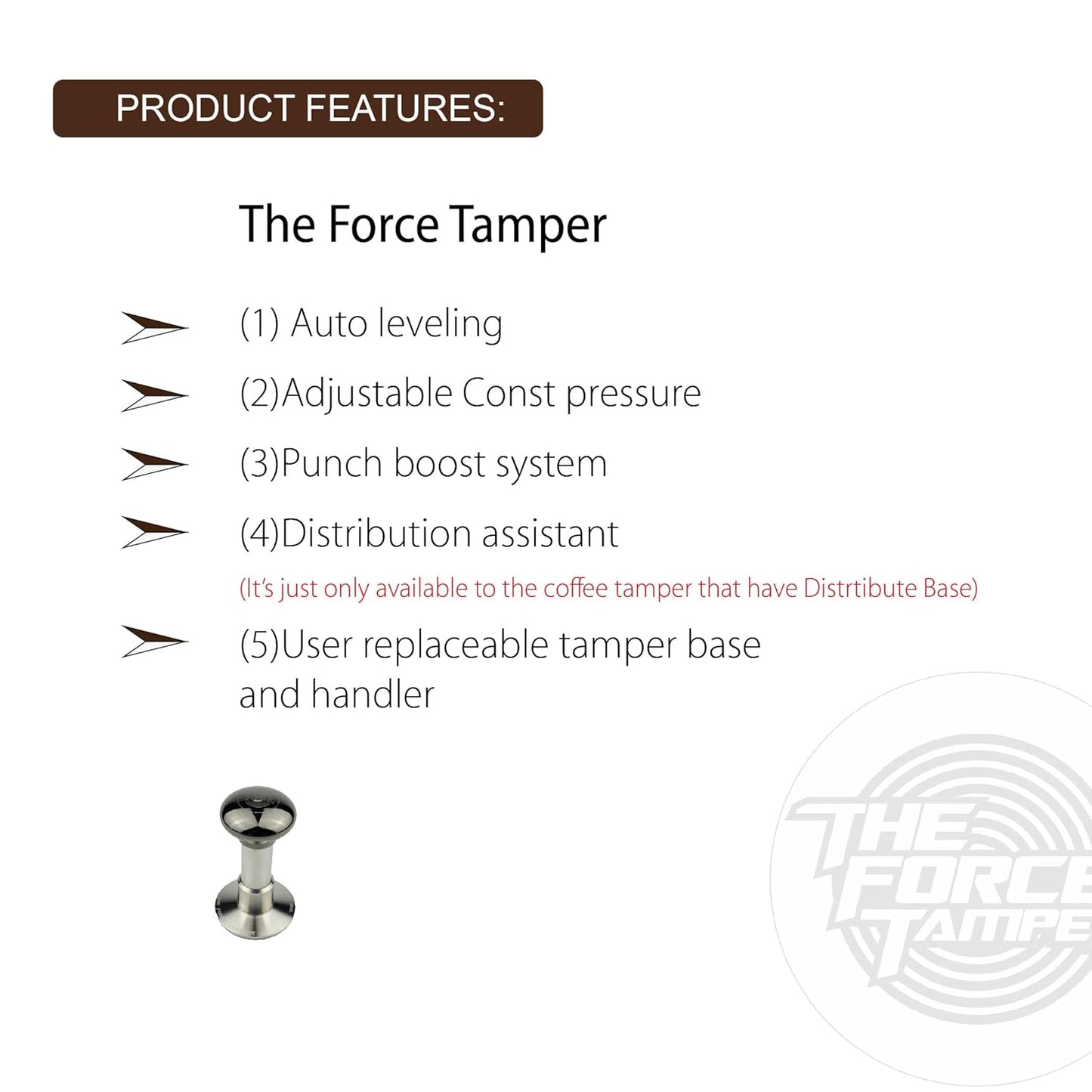 The Force Tamper Automatic Impact Adjustable Constant Pressure and Autoleveling Coffee Tamper Black Mirror Jellyfish AL Handle Set Pro (Duo-Distribute Set, 53.00mm)