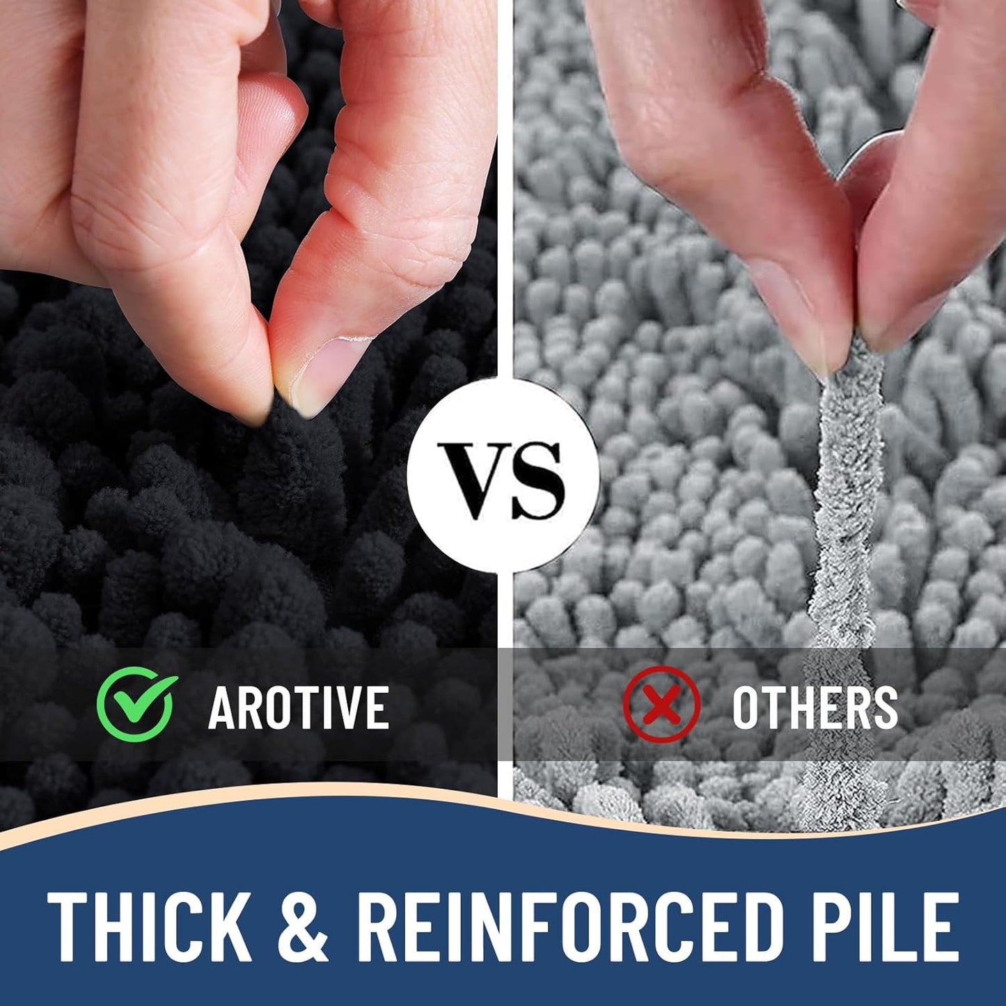 Arotive Luxury Chenille Bathroom Rug Mat, Extra Soft Thick Absorbent Shaggy Bath Rugs, Non-Slip Machine Wash Dry, Plush Bath Mats for Bathroom, Shower and Tub, 60x20, Black