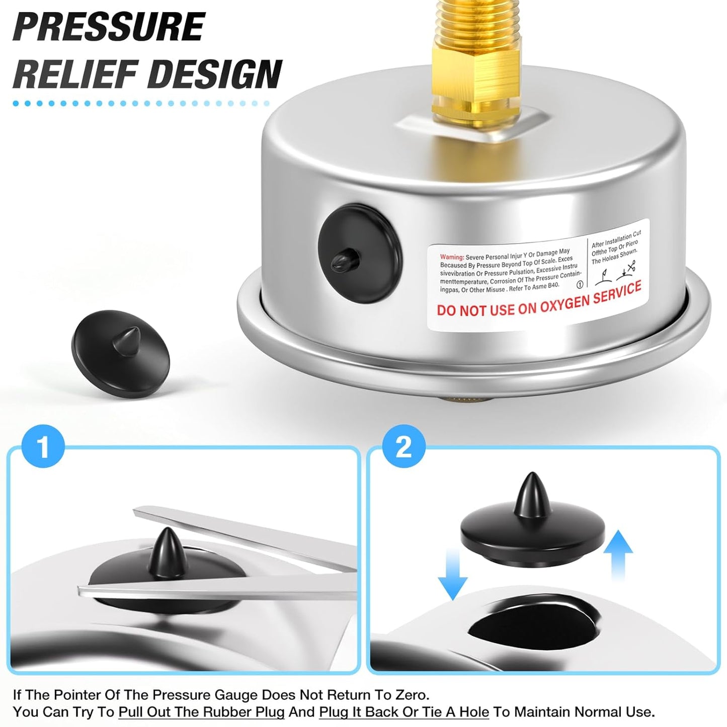 MEANLIN MEASURE 0~30Psi Stainless Steel 1/4" NPT 2.5" FACE DIAL with Reset Pointer Liquid Filled Pressure Gauge WOG Water Oil Air, Back Mount, with Brass Hex Bushing