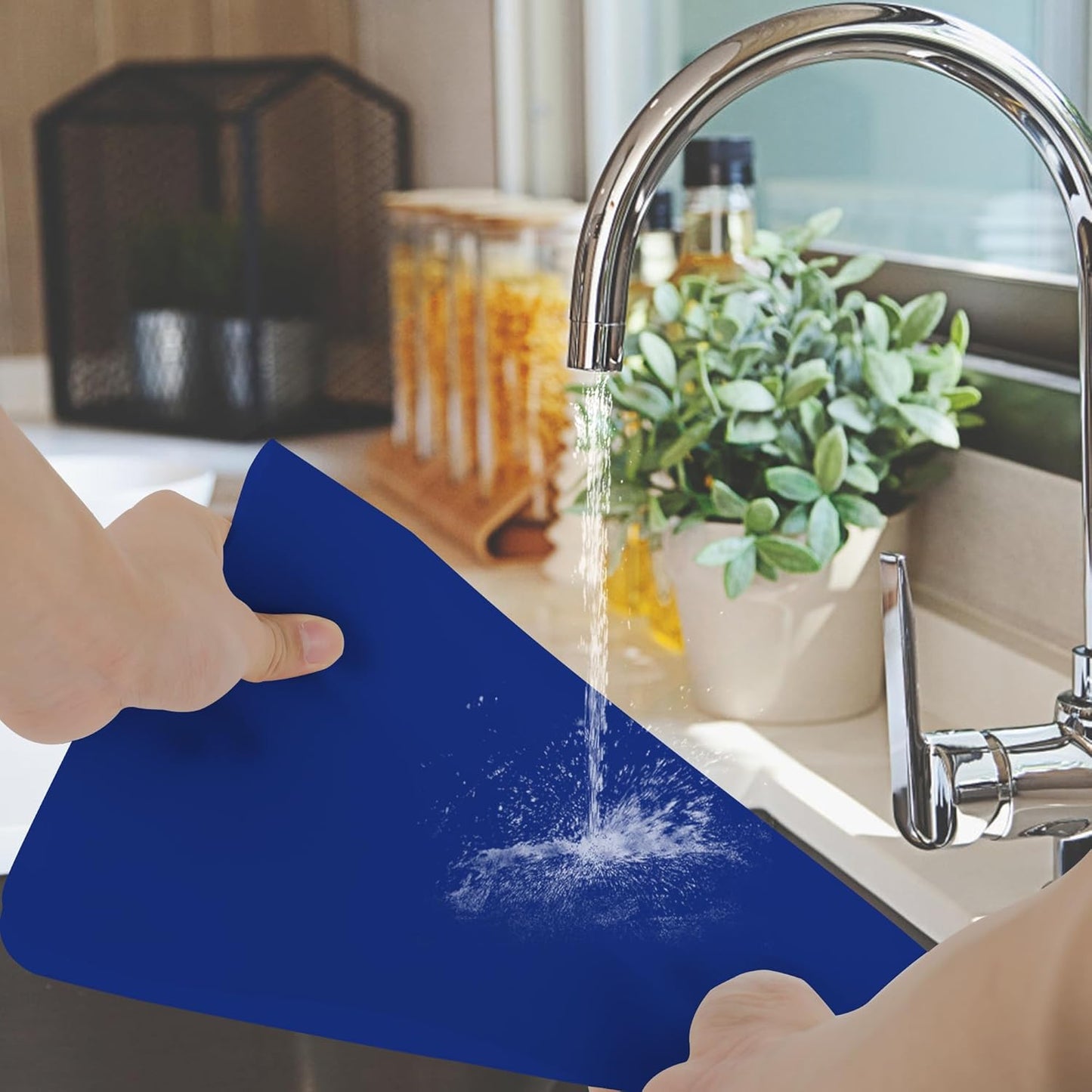 Silicone Mat for Kitchen Counter, Silicone Mat Trimable to Size (Classic blue, 23.6×15.7inch-2PCS), BPA-Free Silicone Placemat, Heat-Resistant NonSlip Table Mat for Air Fryer, Countertop Protector Mat