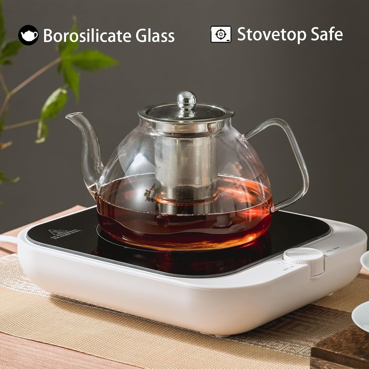 1200 ml/40 oz Glass Teapot with Infuser, Glass Tea Kettle Stovetop,Tea Pot with Infusers for Loose Tea, Tea Maker Gift