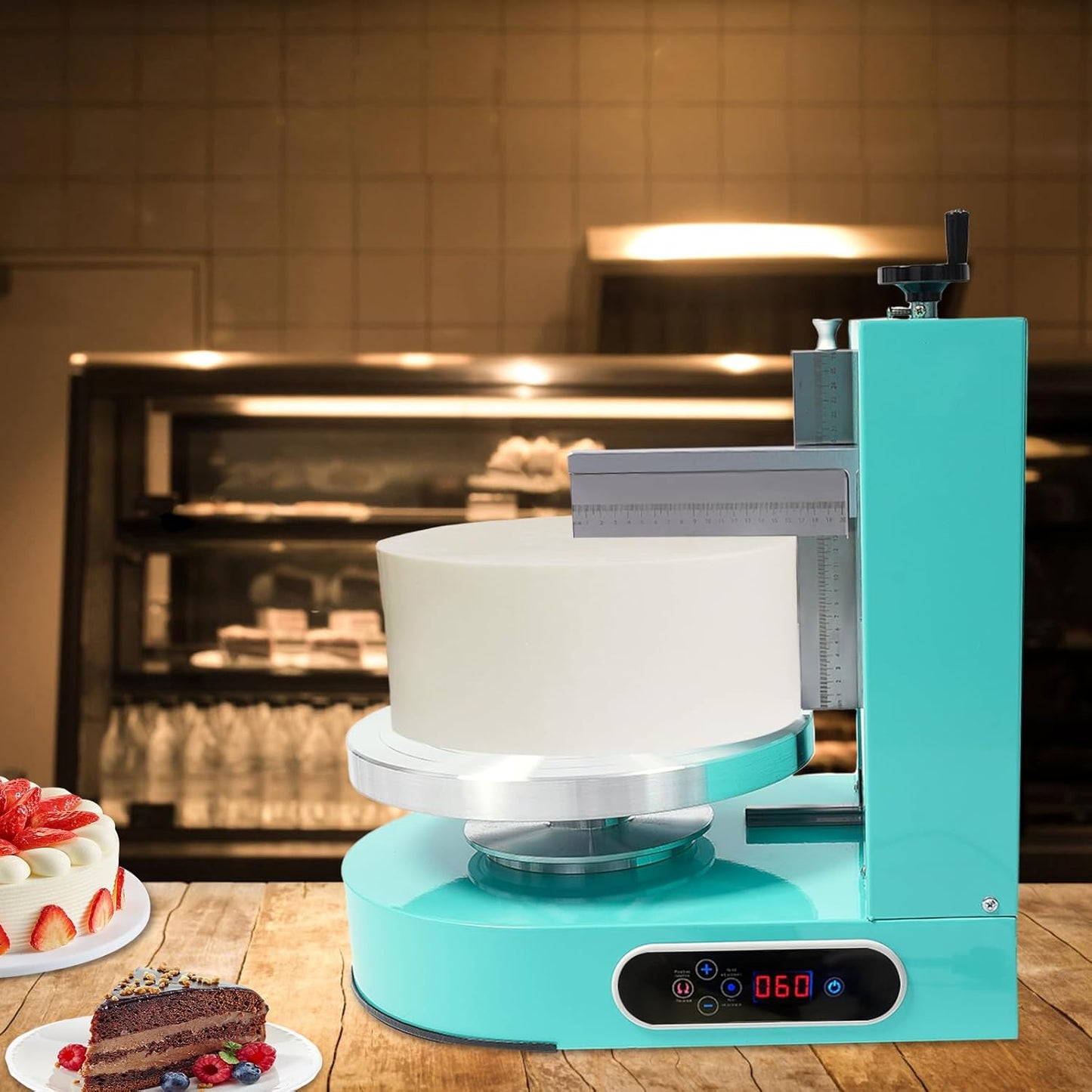Cake Decorating Machine, 200W Electric Cake Cream Spreading Coating Machine with Adjustable Scraper, Turntable Cake Frosting Smoother, for 4-12in Cake, 60-320RPM (Green)
