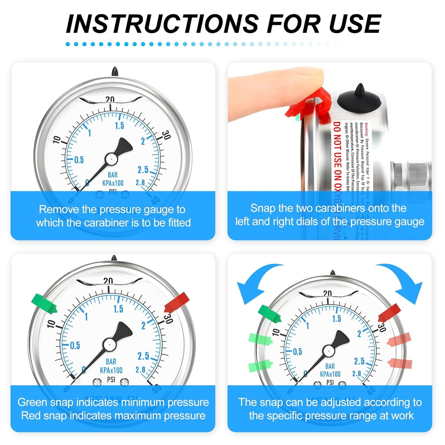 MEANLIN MEASURE 0~40Psi Stainless Steel Liquid Filled Pressure Gauge 2.5" FACE DIAL 1/4" NPT for Pool Sand Filter Water Oil Air Pressure Test Back Mount with Stainless Steel Hex Bushing and Snaps