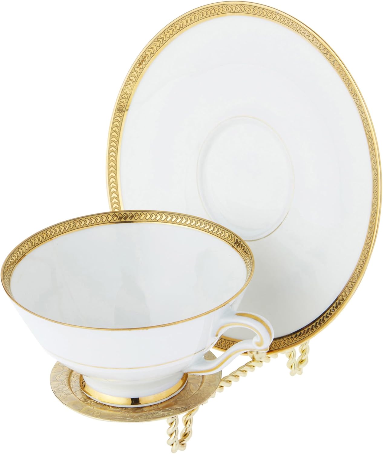 Bard's Ornate Twisted Shiny Gold-toned Cup and Saucer Stand, 3" H x 2.75" W x 4" D, Pack of 2