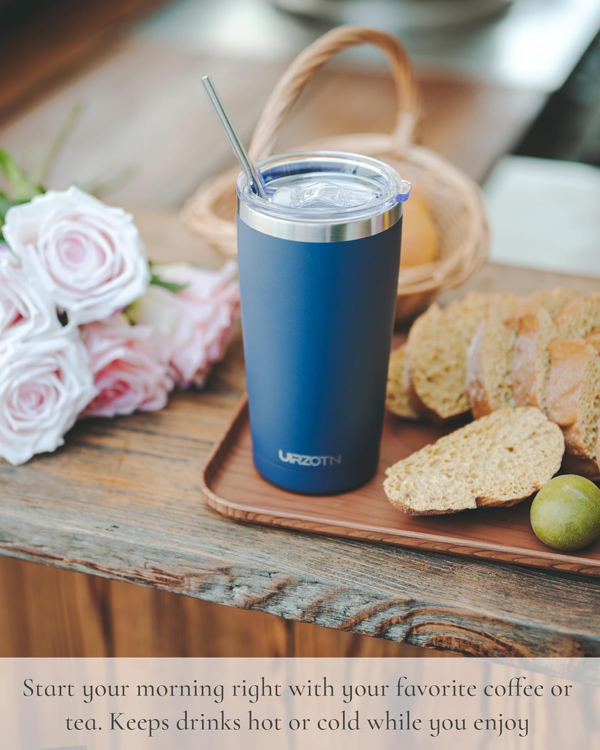 Travel Coffee Tumbler 20oz, Leakproof Travel Coffee Mug with Lid and Straw, Stainless Steel Double Wall Vacuum Insulated Tumbler for Hot/Iced Drinks (Textured Matte, Navy Blue)