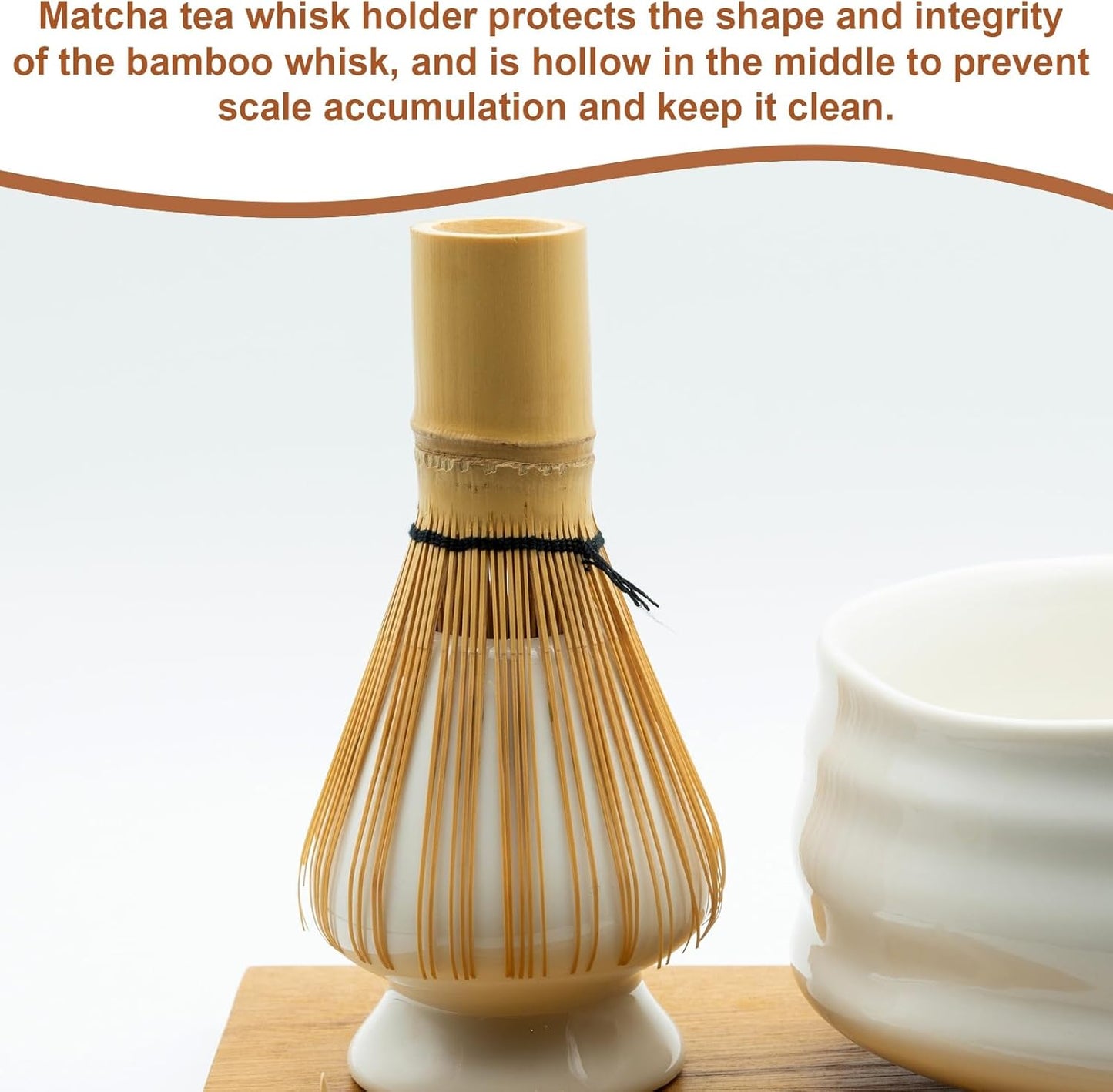HARFINGTON Ceramic Chasen Stand 70mm Matcha Whisk Holder Teas Set Whisks Stand Traditional Matcha Tea Chasen Holder Tea Set Accessories for Tea Tasting, Brown/White