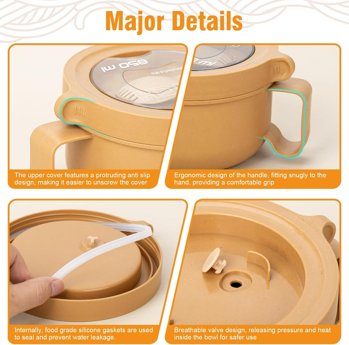 Microwave Bowl with Lids,Ramen Bowl,28oz Microwave Soup Mugs with Handles,for Soup and Instant Noodles,Oatmeal, Gumbo, Salad, College Dorm Room Essentials for Girls for Boys Apartment Essentials