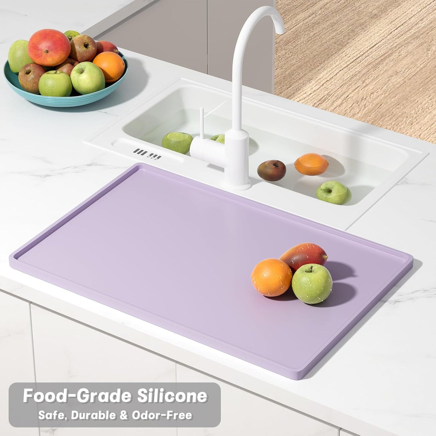 Rnivvi Silicone Coffee Mat, 16" x 24" Waterproof Raised Edge Coffee Bar Mats for Espresso Machine Station Accessories, Heat Resistant Dish Drying Pad for Kitchen Counter, Rubber Bar Decor Pad, Purple