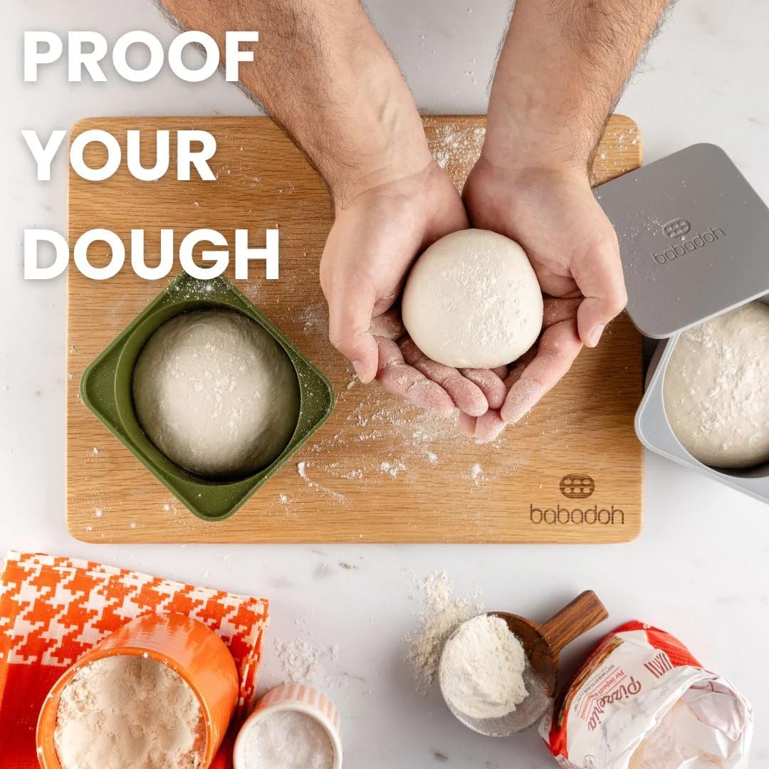 Babadoh Pizza Dough Proofing Silicone Containers with Lids | Pizza Making Accessories | Set of 3 | Multi Blue (1 Dough, 1 Smoke, 1 Steel) | Original Size (make 12" Pizzas)