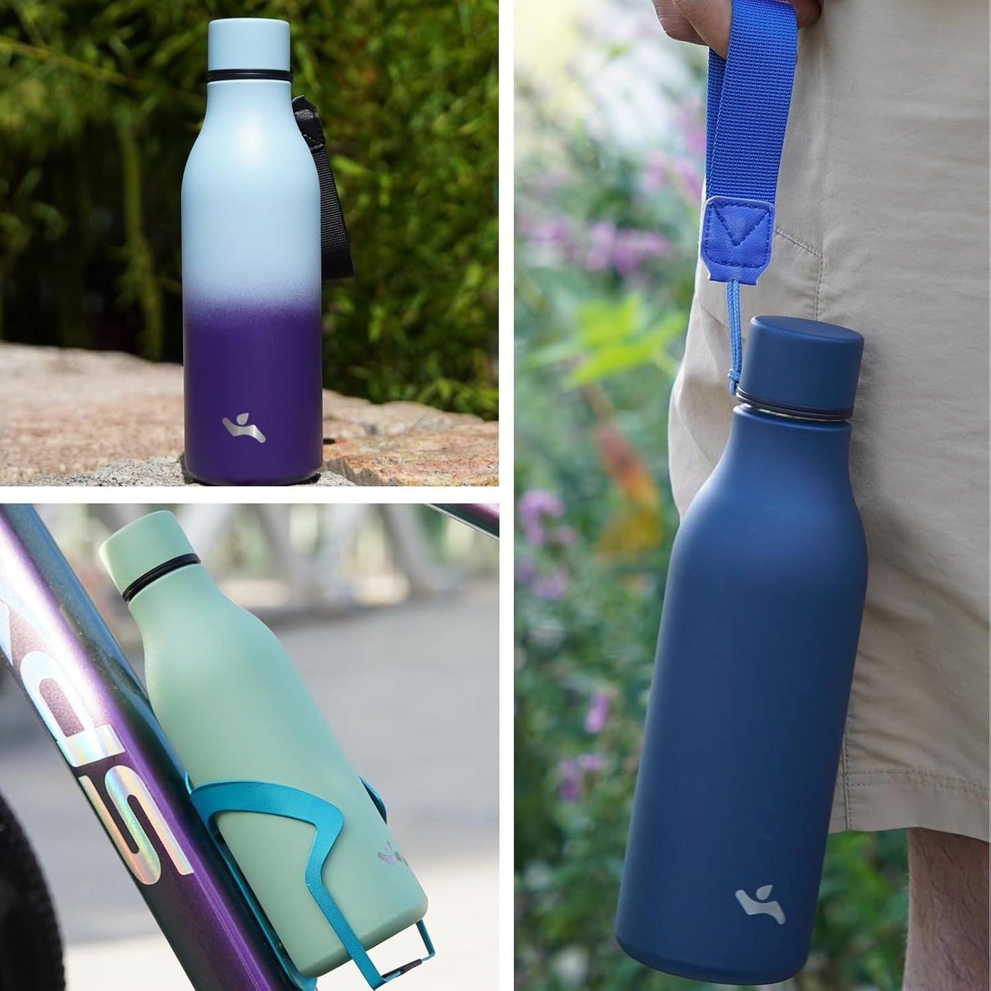 Insulated Water Bottle with Strap,25 oz Double Wall Stainless Steel Vacuum Bottles Metal Water Flask,Black