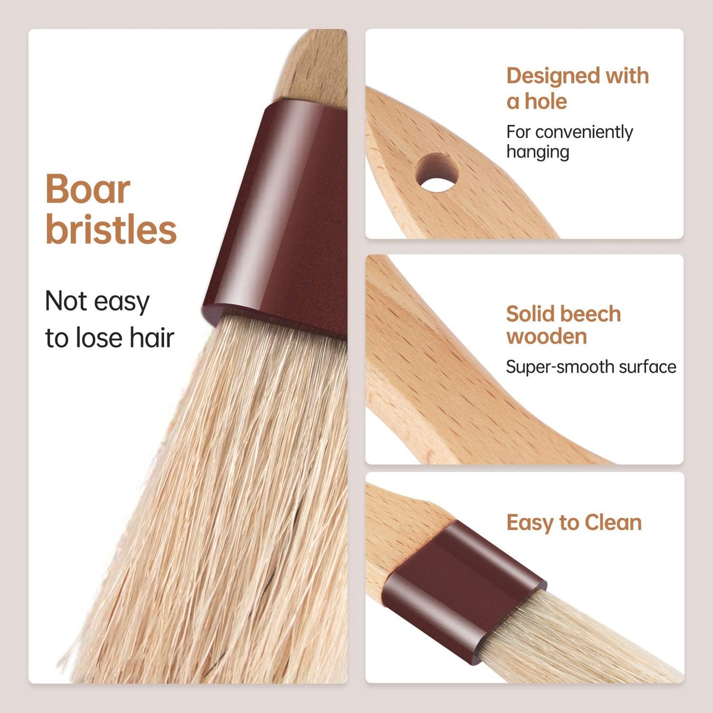 Pastry Brushes for Baking Basting Brush with Boar Bristles and Beech Hardwood Handles Culinary Oil Brush for Barbecue Butter Grill BBQ Sauce Baster Marinade Kitchen Food Cooking Brushes (3 inch)