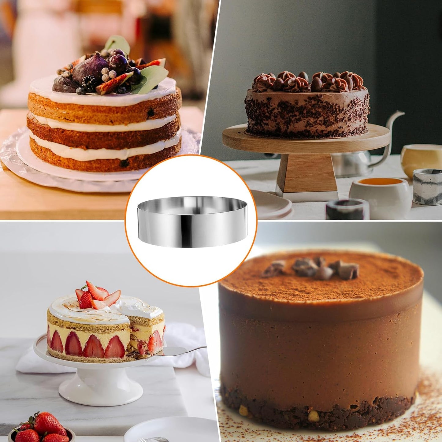 HARFINGTON Round Cake Ring 7 x 2 Inch Seamless Stainless Steel Pastry Mousse Dessert Ring Mirror Coating for Baking Cooking Making Tool