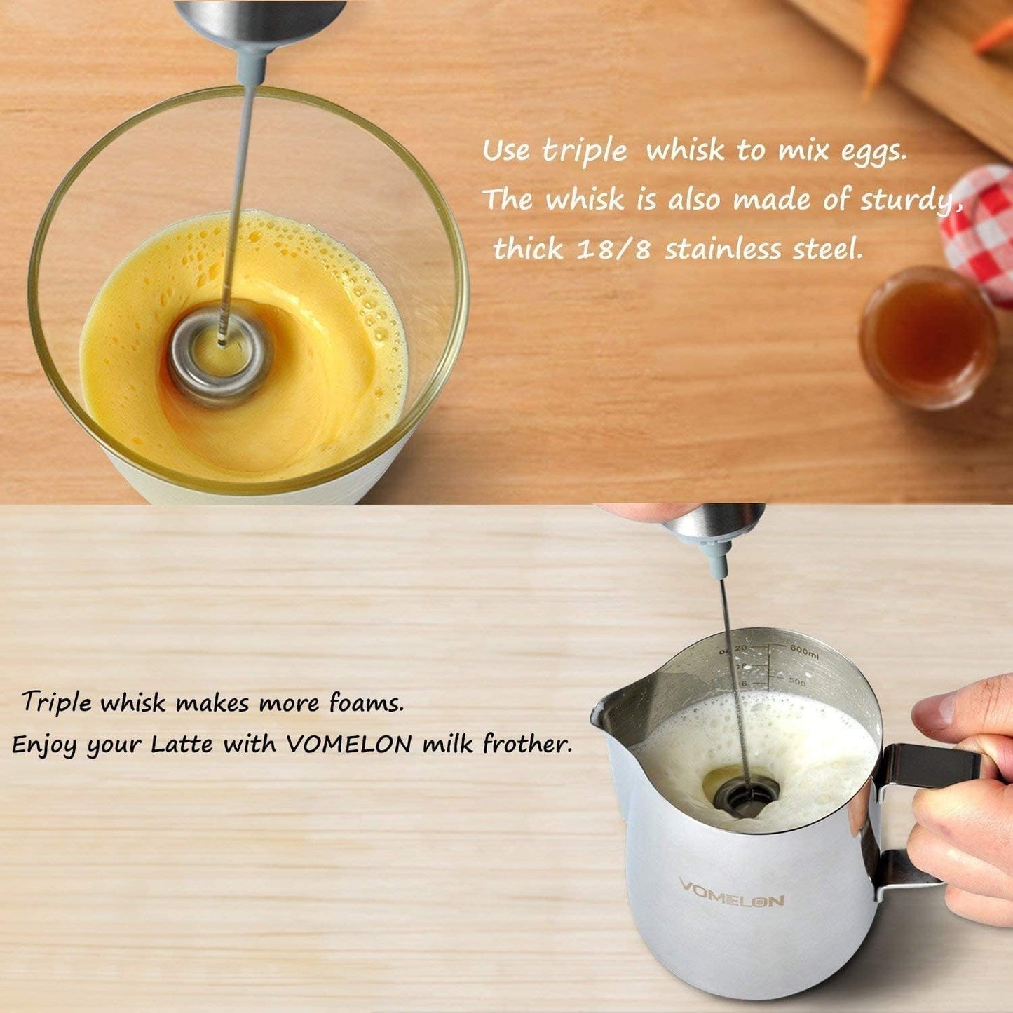 Micro Rechargeable Foamer| Handheld Battery Operated Milk Frother for Coffee| Travel Drink Mixer with Patent 2 Stainless Steel Whisk Heads| Keto Coffee, Latte, Cappuccino, Hot Chocolate| Silver