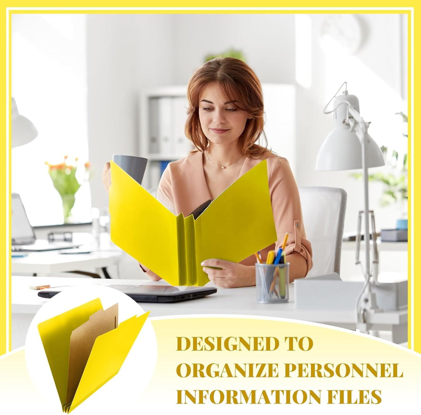 24 Pcs Classification Folders Letter Size, Back to School Supply for Teacher, Student, 1 Divider Pressboard File Folder Bulk with 2 Fasteners, 3.5 Inch Expanding File Organizer (Yellow)