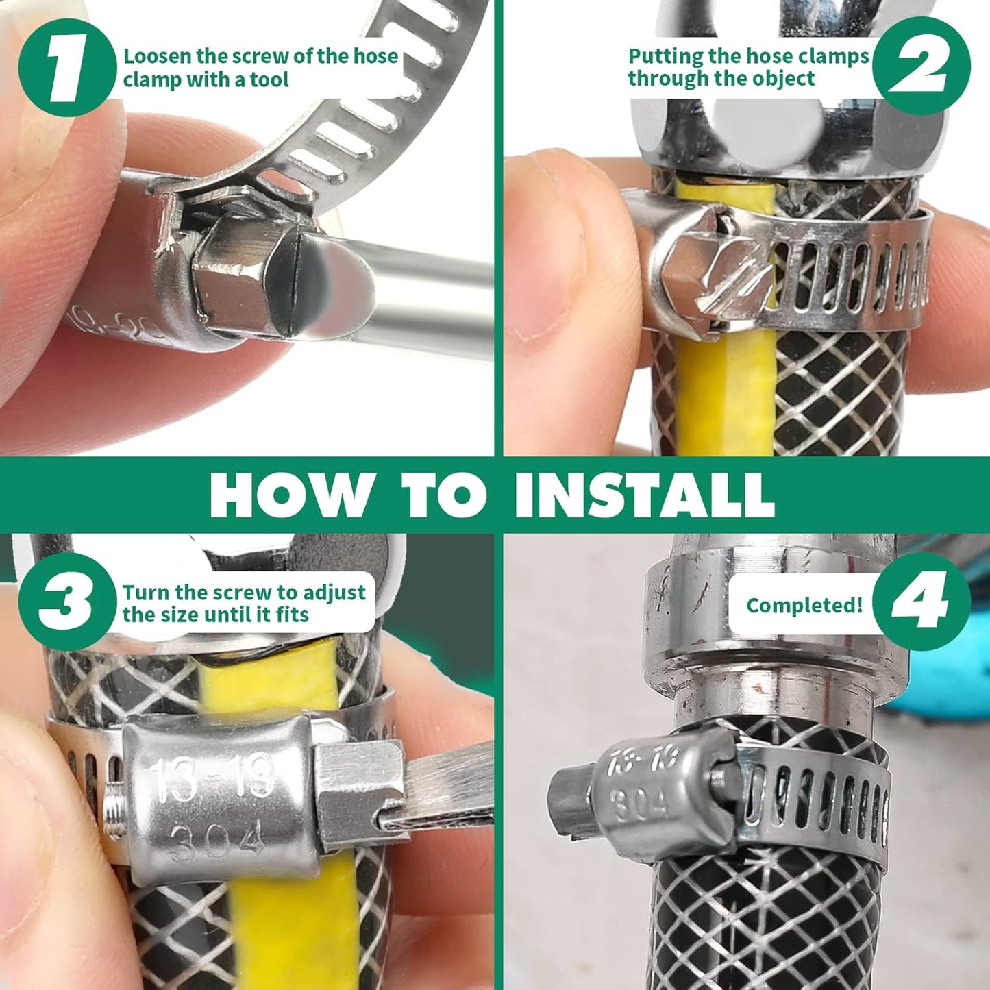 72PCS Hose Clamps Stainless Steel Assortment Adjustable 1/4"-1-1/2"(6-38mm) Worm Gear Hose Clamp, Heavy Duty Metal Small Hose Clamps for Automotive, Pipe, Radiator Plumbing, Fuel Line