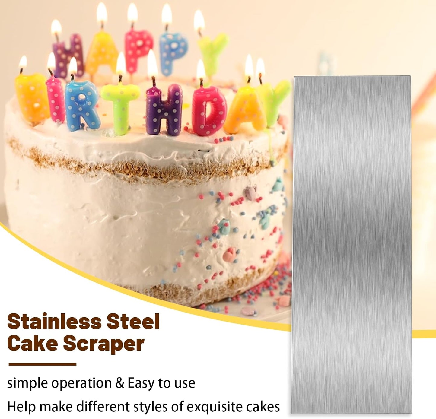 8.7 Inche Stainless Steel Cake Scraper,Double Sided Patterned Edge Stripe Edge Smoother Scraper Cake Decorating,Cake Decorating Comb Cake Scraper (1, 1-2)