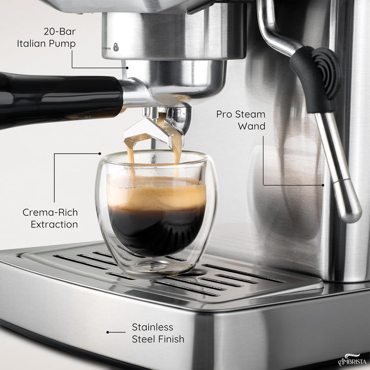 Espresso Machine 20 Bar with Steam Milk Frother | Stainless Steel Espresso Maker with Customizable Brewing Temperature | 60oz Removable Water Tank | Perfect for Cappuccinos, Lattes and More