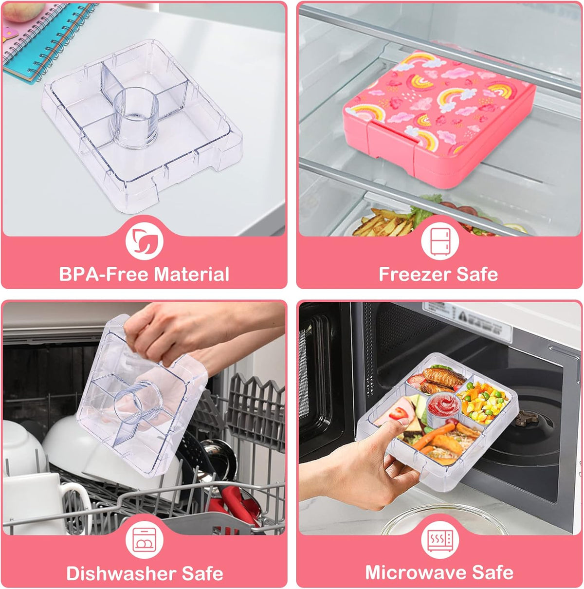 Bento Lunch Box Set With 10oz Soup Thermo, Leak-proof Lunch Containers with 4 Compartment, Kids Hot Thermo Food Jar/Insulation Lunch Bag, Food Containers for School(Rainbow)