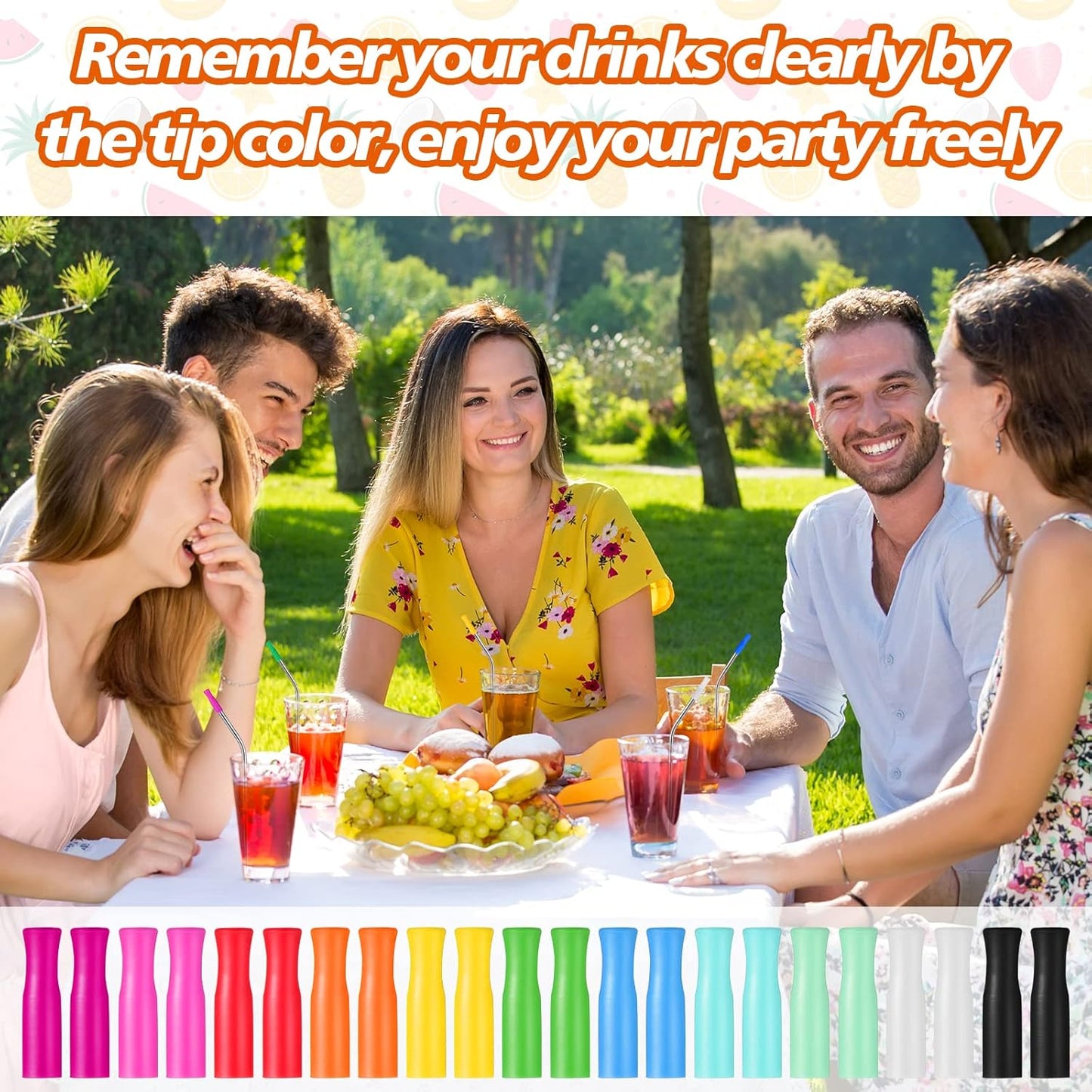 Zhehao 100 Pcs Silicone Straw Tip Multicolored Straw Tip Cover Reusable Silicone Cover Metal Tip for 6mm Outer Diameter Metal Stainless Steel, 11 Assorted Color