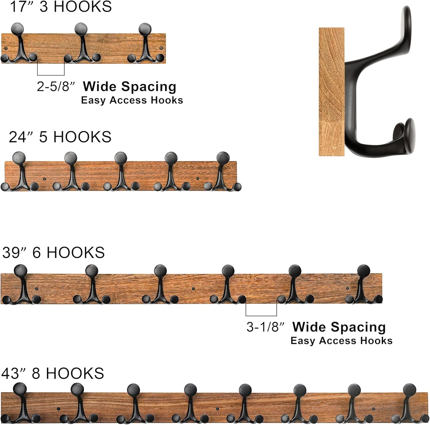 SKOLOO 24-Inch Cherry Wood Coat Rack Wall Mount with 5 Triple Hooks - Ideal for Family Entrances, Classrooms, and Pet Supplies Storage - Perfect Coat Hooks for Wall
