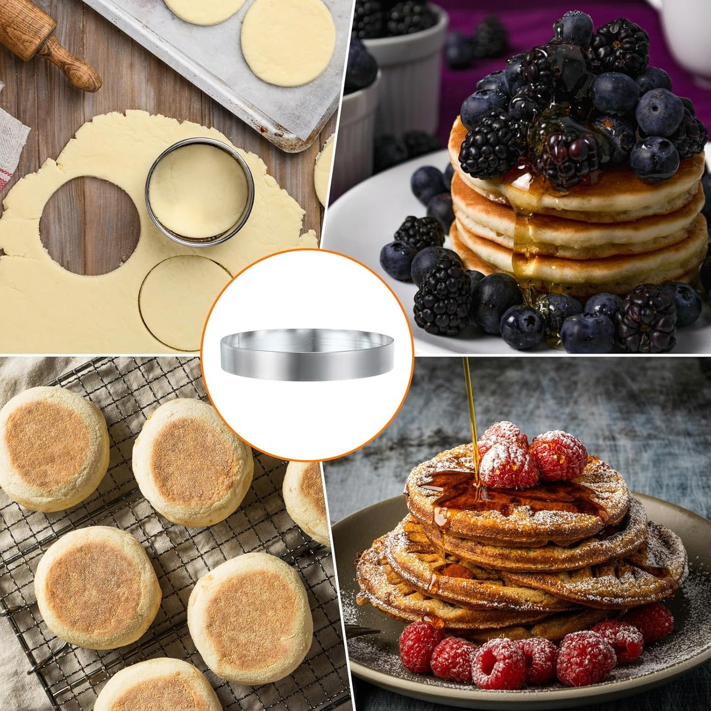 HARFINGTON Round Cake Ring 5.12 x 1 Inch Seamless Stainless Steel Pastry Mousse Dessert Ring Mirror Coating for Baking Cooking English Muffins Crumpet Making Tool