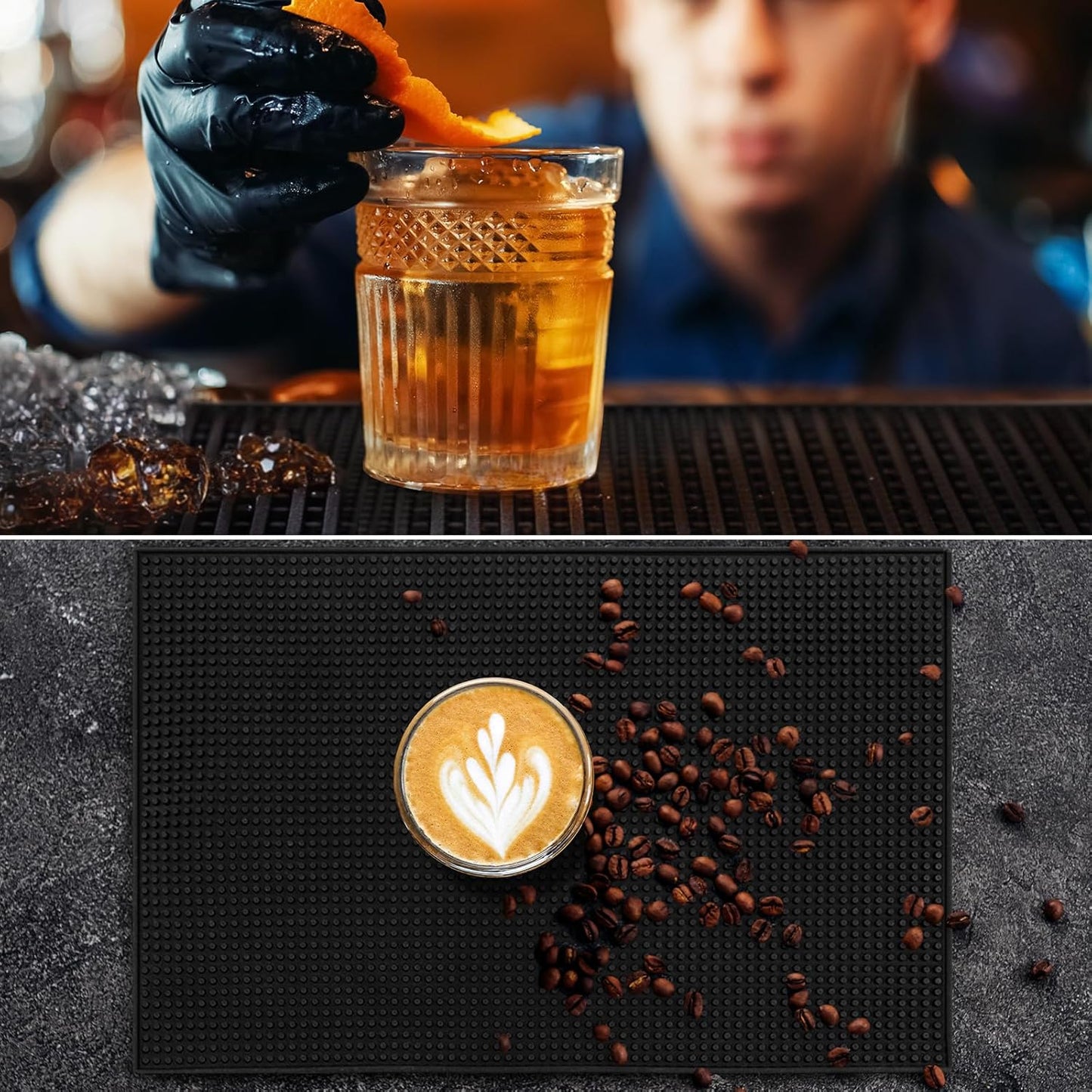 Tioncy 2 Pcs Bar Mat 6 x 12 Inch Bar Mat for Countertop Non Slip Rubber Bar Service Mat Cocktail Coffee Bar Mats for Home Bar Bartending Barbershop, Black
