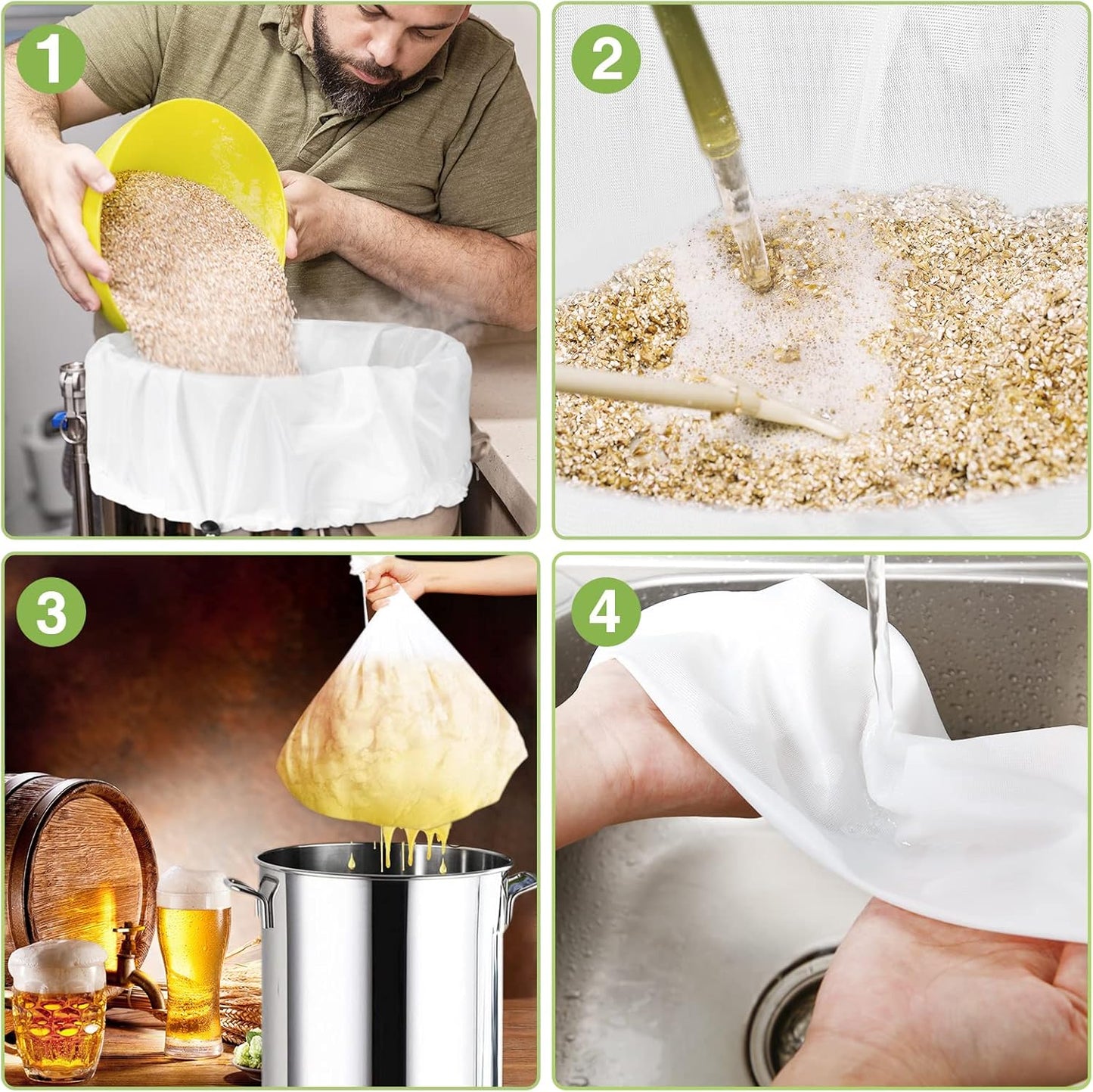 Chumia 10 Pack Brew Bags Reusable Extra Large 26 x 22'' Fine Mesh Strainer Cold Brew Filters Drawstring Cheese Cloth Straining Bags Wine Making Supplies for Fruit Cider Beer